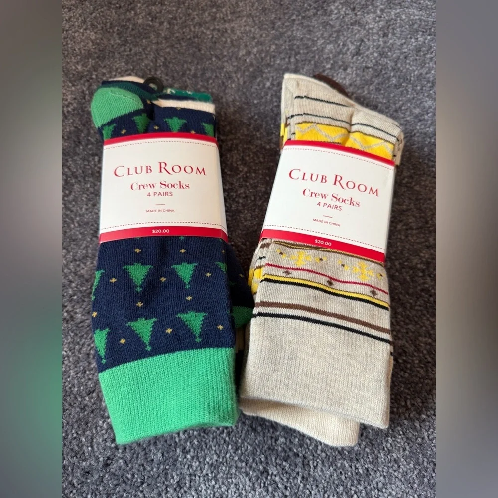 NWT 8 pair Club Room Men's Crew Socks Holiday Christmas Size‎ 8-13